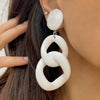 White Resin Link Clip On Earrings  White Gold Plated 3.88" Long X 1.61" Wide