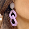 Lilac Resin Link Marble Circle Top Clip On Earrings  White Gold Plated 3.88" Long X 1.61" Wide