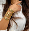 Textured Cut Out Wide Cuff Bracelet  24K Yellow Gold Plated 4.0" Long 2.5" Inner Diameter Slightly Adjustable