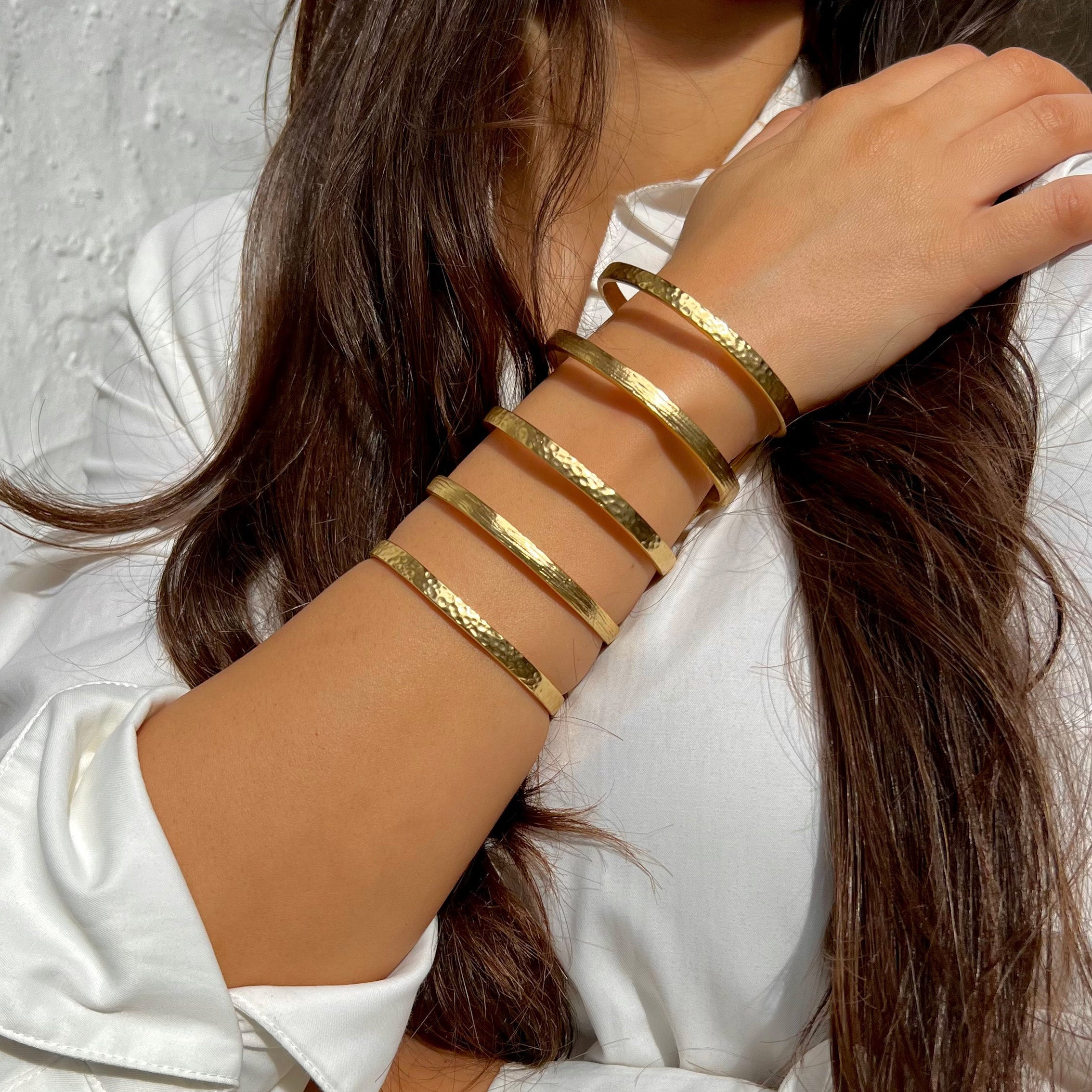 Textured Gold 5 Row Cuff Bracelet  Yellow Gold Plated 3.19" Length 2.50" Diameter Slightly Adjustable Open Cuff