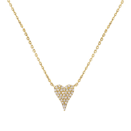 14k Gold Mini Pave Diamond Heart Chain Necklace  14K Yellow Gold 0.08 Diamond Carat Weight Heart: 0.33" Long X 0.24" Wide 15.5-17.5" Adjustable Chain