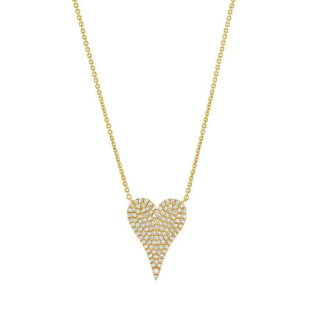 Medium Sized Pave Diamond Heart Necklace  14K Yellow Gold 0.26 Diamond Carat Weight 15.5"- 17.5" Chain Length Heart: 0.66" Length X 0.44" Width view 1