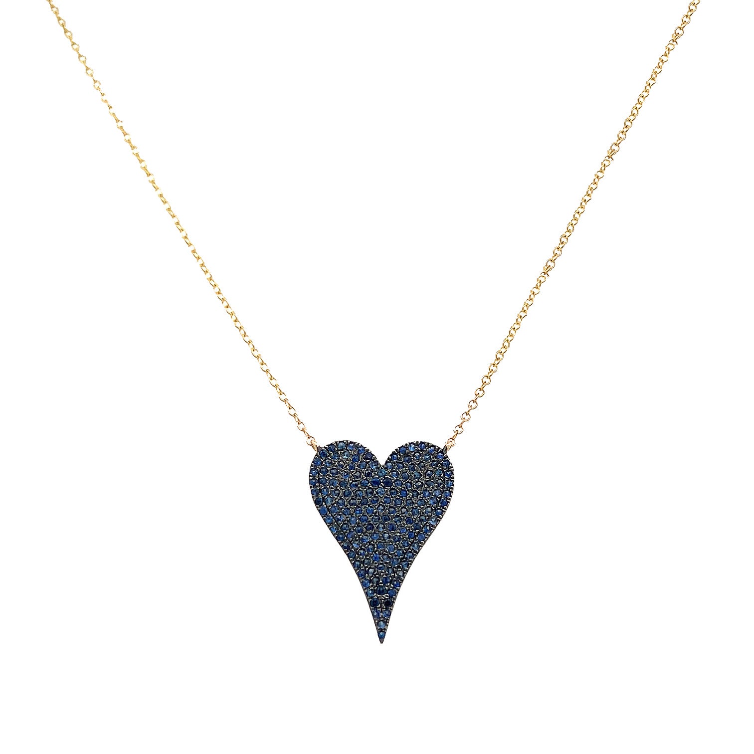 Blue Sapphire Large Heart Necklace 14K Yellow Gold 0.60 Sapphire Carat Weight 0.88" Length X 0.63" Width 16"-18" Adjustable Length