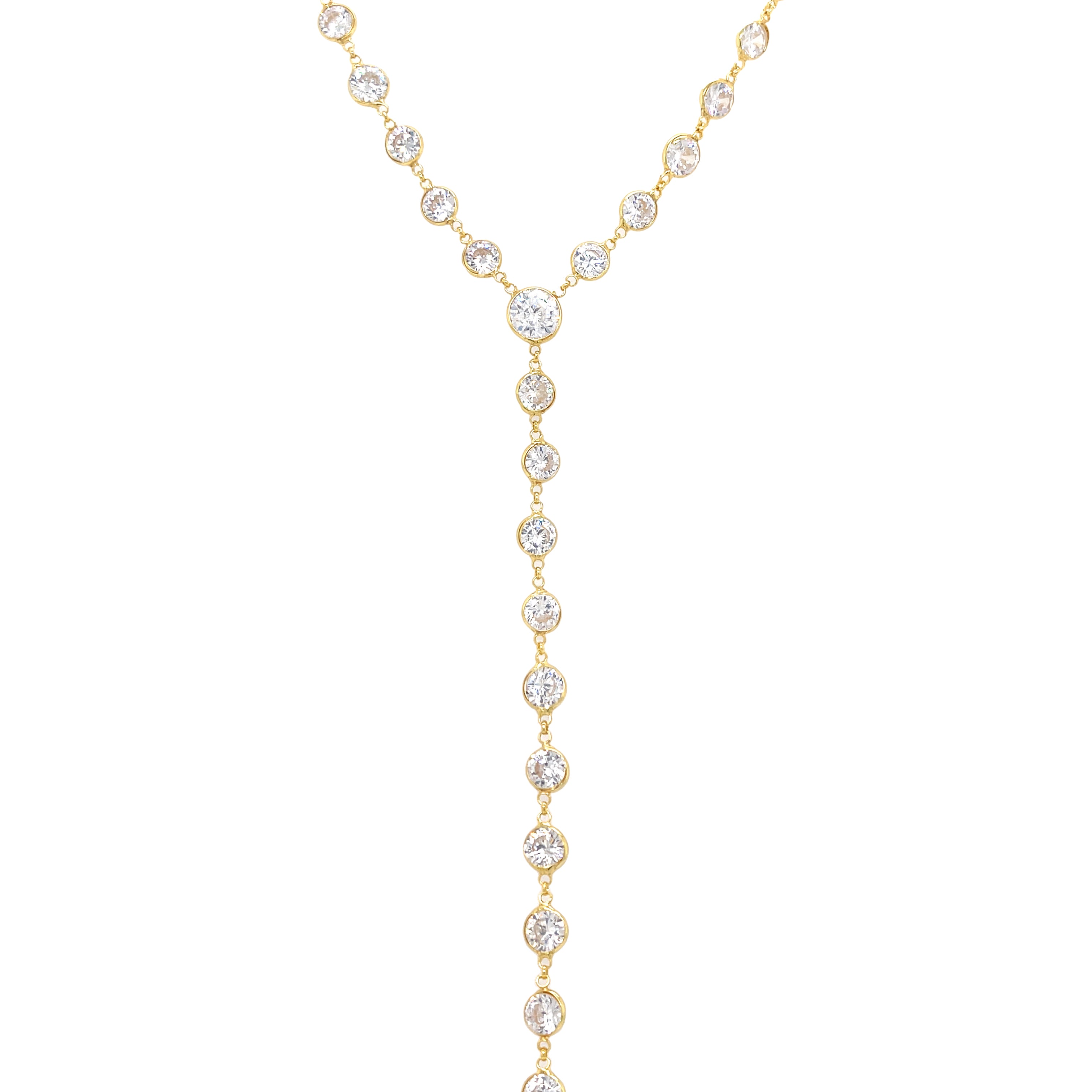 Yellow Gold Over Silver CZ Lariat Chain Necklace Yellow Gold Plated Over Silver 6" Drop CZ: 5.2MM 14-16.5" Adjustable Chain