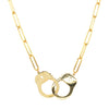 Handcuff Paperclip Chain Necklace  Yellow Gold Plated Over Silver Chain: 15.5" Long Cuffs: 0.5" Long X 1.25" Wide