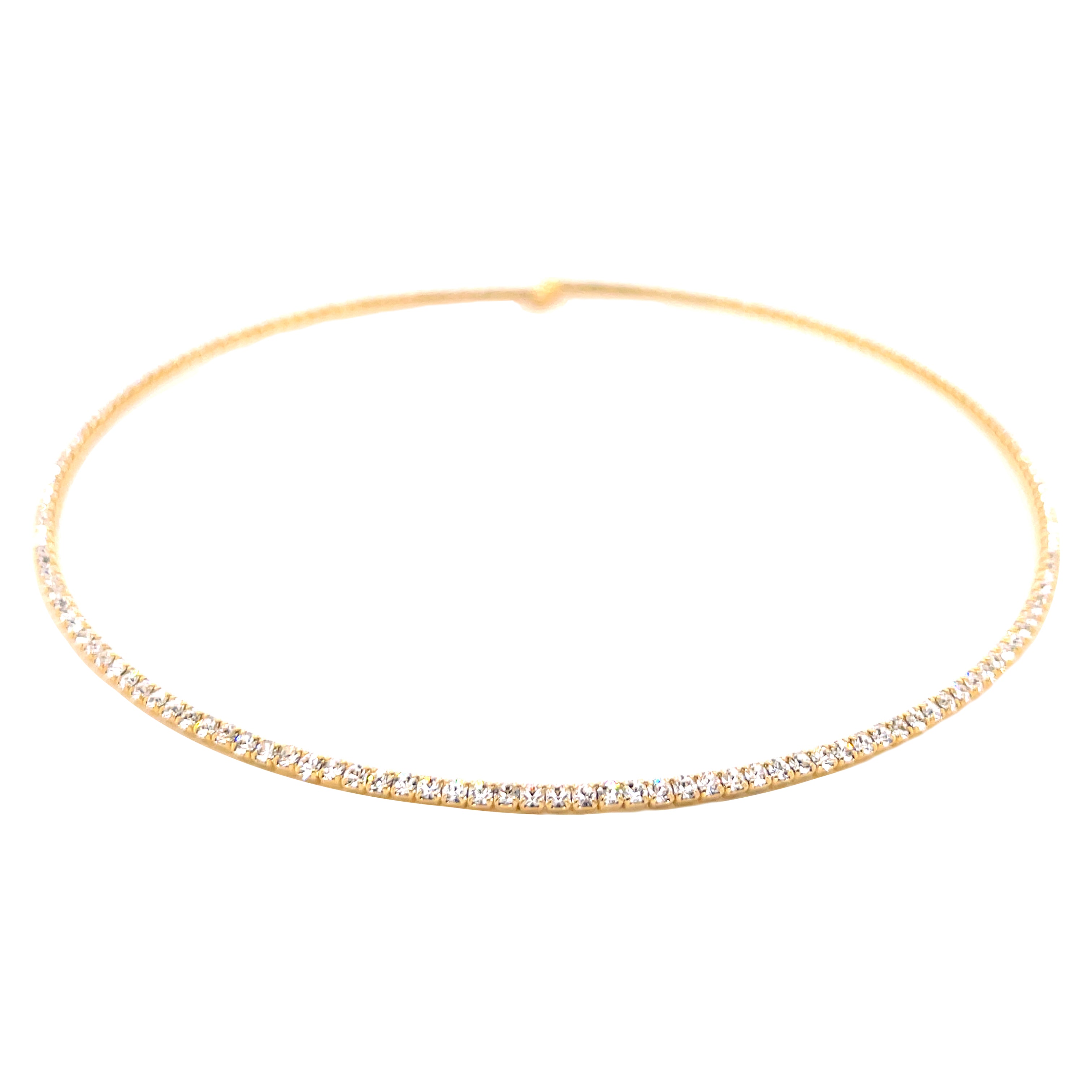 White Faux Diamonds Flexible Choker Necklace Yellow Gold Plated