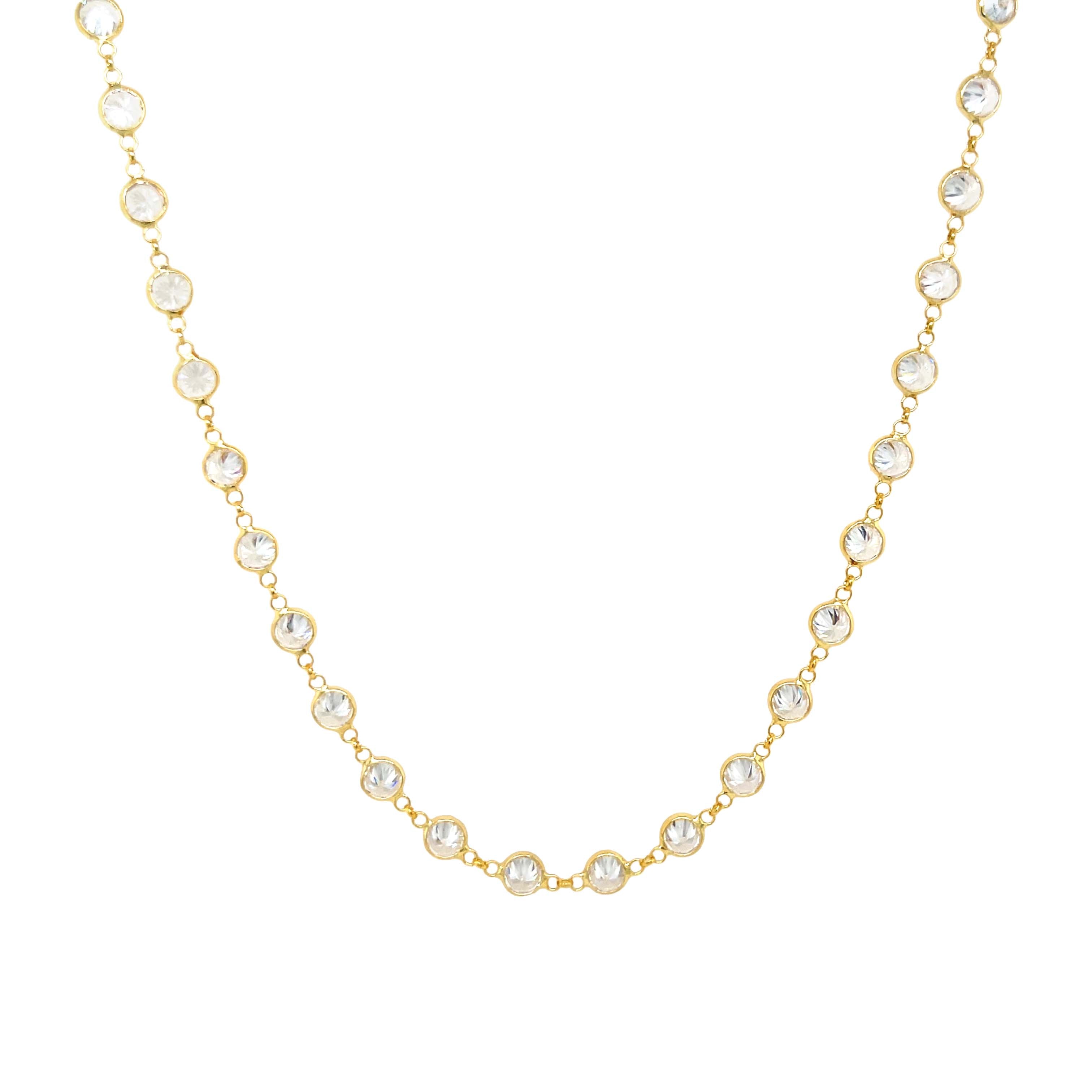 CZ Station Necklace Yellow Gold Plated Cubic Zirconia 18.0" Length