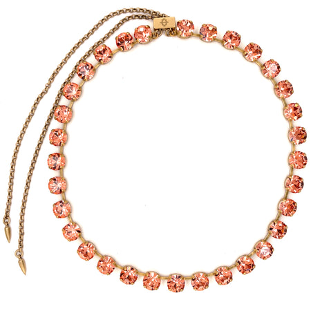 Apricot Crystal Stone Slider Adjustable Necklace  18K Antiqued Gold Finish Stone: 8- 8.5 MM Each Prong Set Crystals 26" Long, 15" at the shortest length