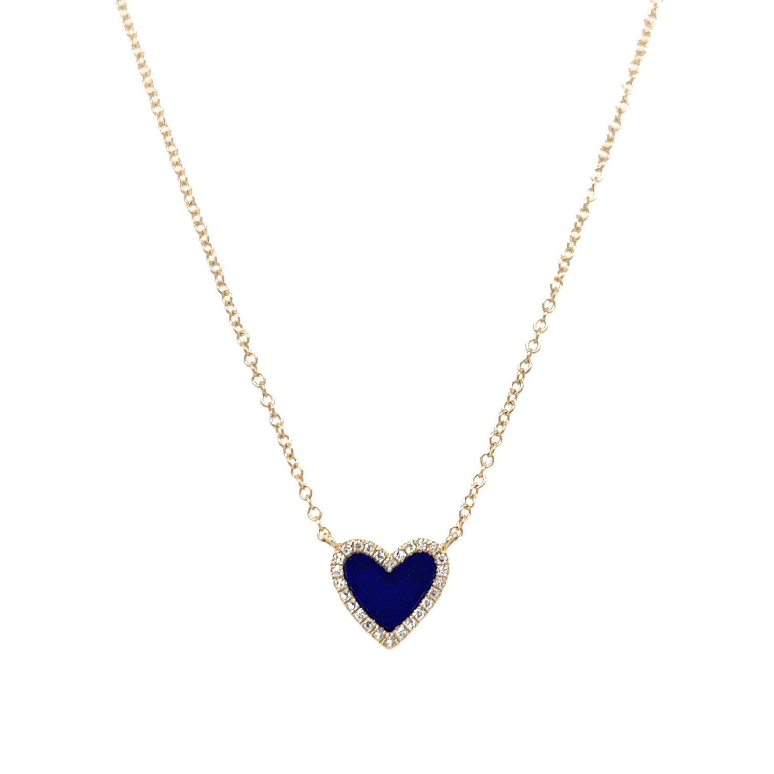 iamond & Lapis Pendant Chain Necklace 14K Yellow Gold 0.06 Diamond Carat Weight 0.13 Lapis Carat Weight Chain: 17.5-18.5" Long Heart: 0.25" Length X 0.31" Width