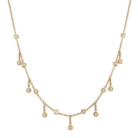 Diamond Bezel Charms Choker Chain Necklace  14K Yellow Gold 0.28 Diamond Carat Weight 14-16" Adjustable Length