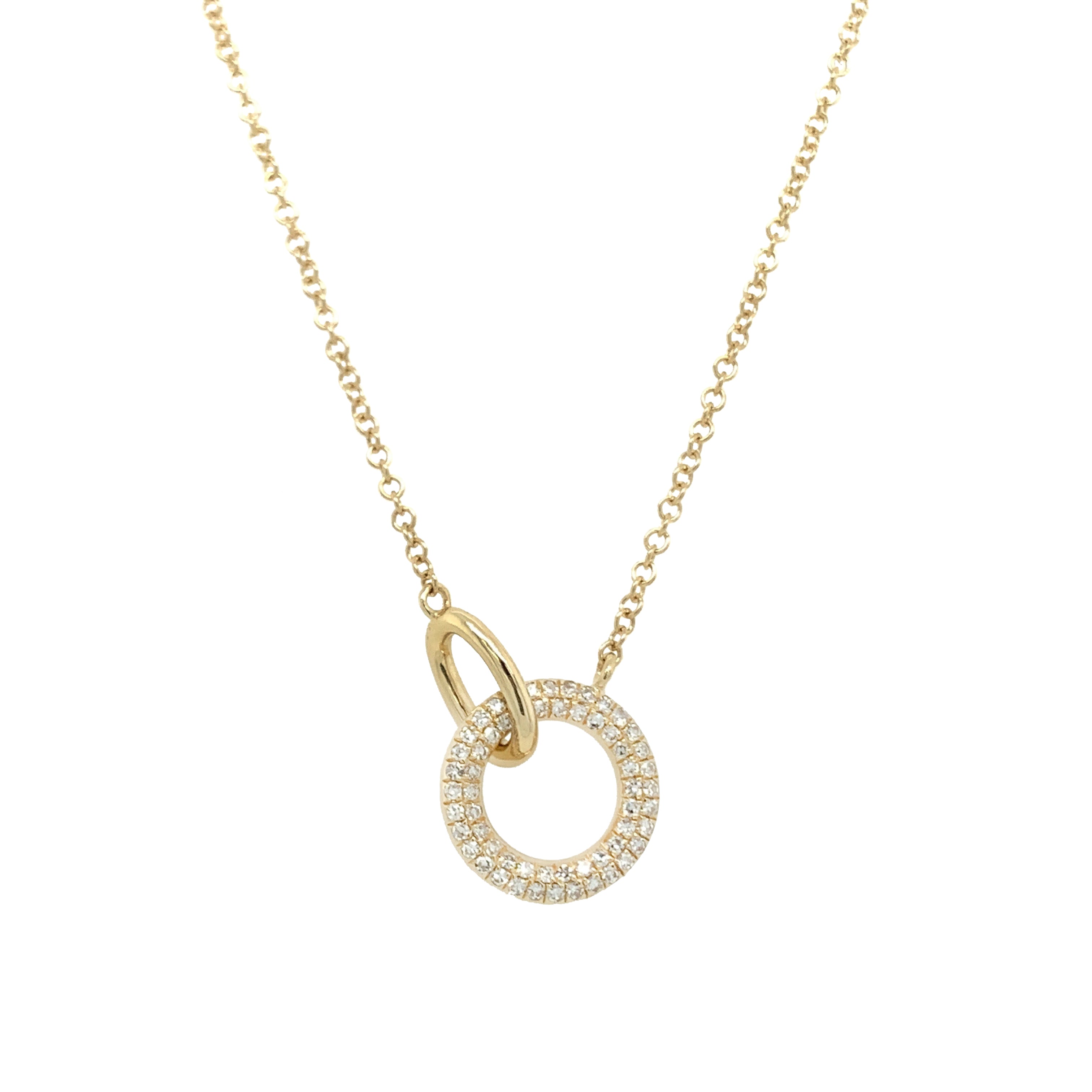 14K Gold Pave Diamond Interlocking Chain Necklace 14K Yellow Gold 0.13 Diamond Carat Weight Ring: 0.38" Diameter 0.08" Thick
