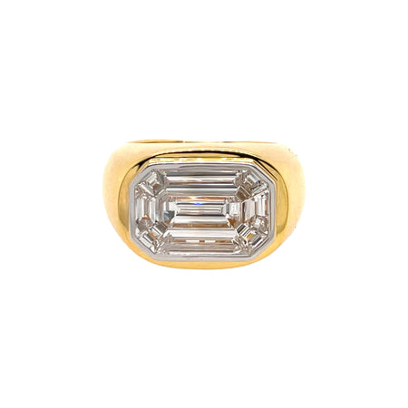 Diamond Octagon Dome Adjustable Ring   14K Yellow Gold 3.35 Diamond Carat Weight Adjustable Spring Bar Inside Fits size 6-8