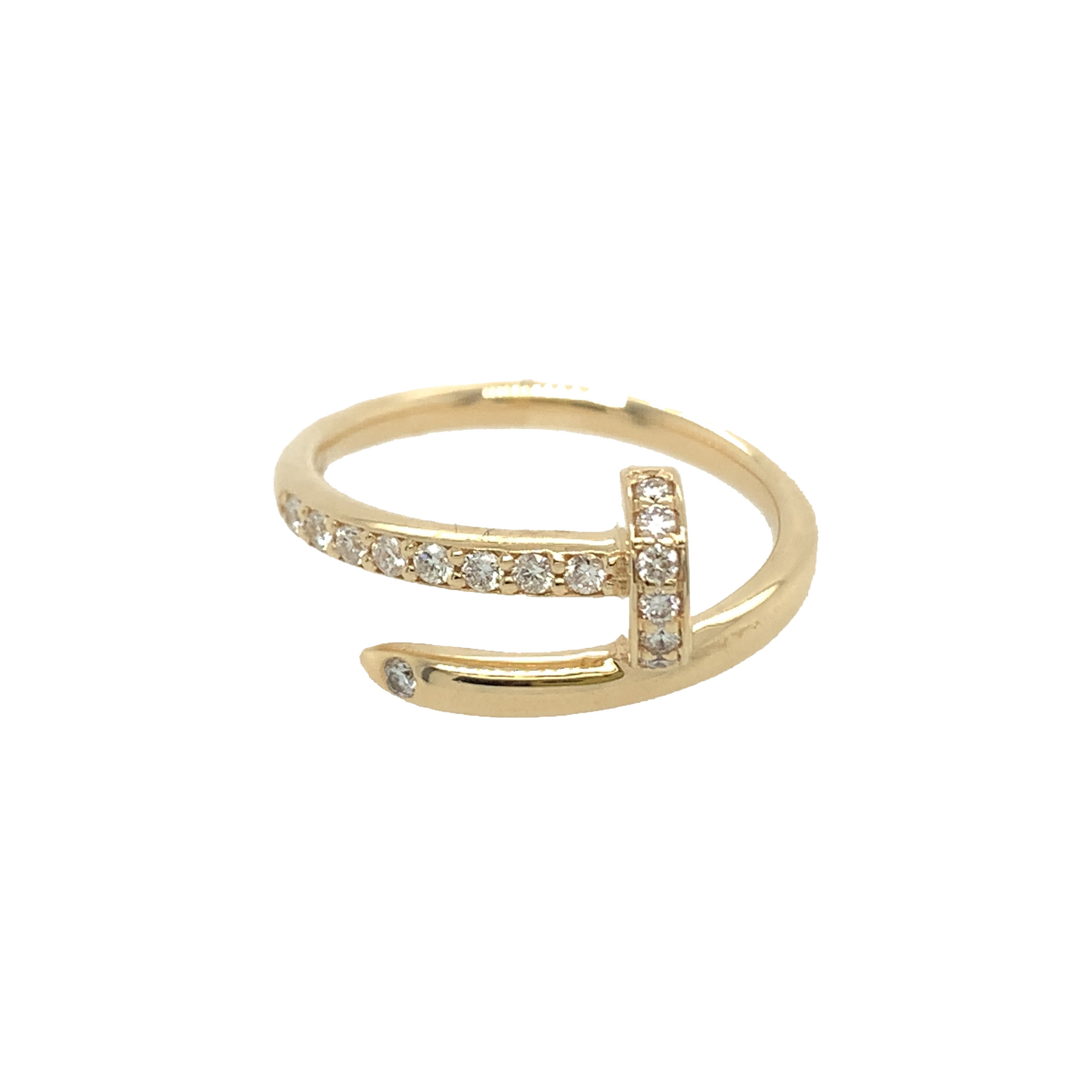 Pave Diamond Nail Twist Ring 14K Yellow Gold 0.19 Diamond Carat Weight 0.38" Wide