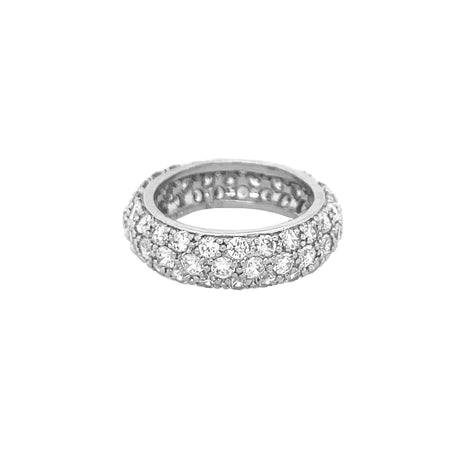 Pave CZ 3 Layer Eternity Ring  White Gold Plated Over Silver 0.23" Thick