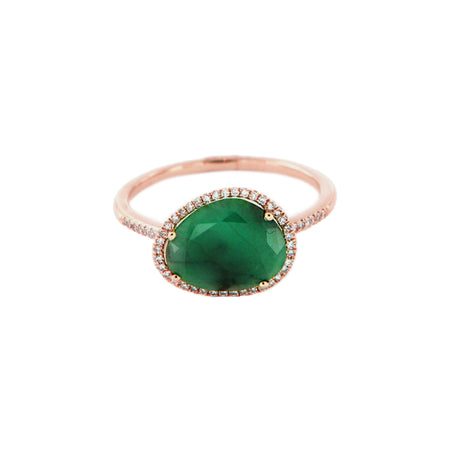 Emerald & Diamond Ring  14K Rose Gold 1.98 Emerald Carat Weight 0.13 Diamond Carat Weight