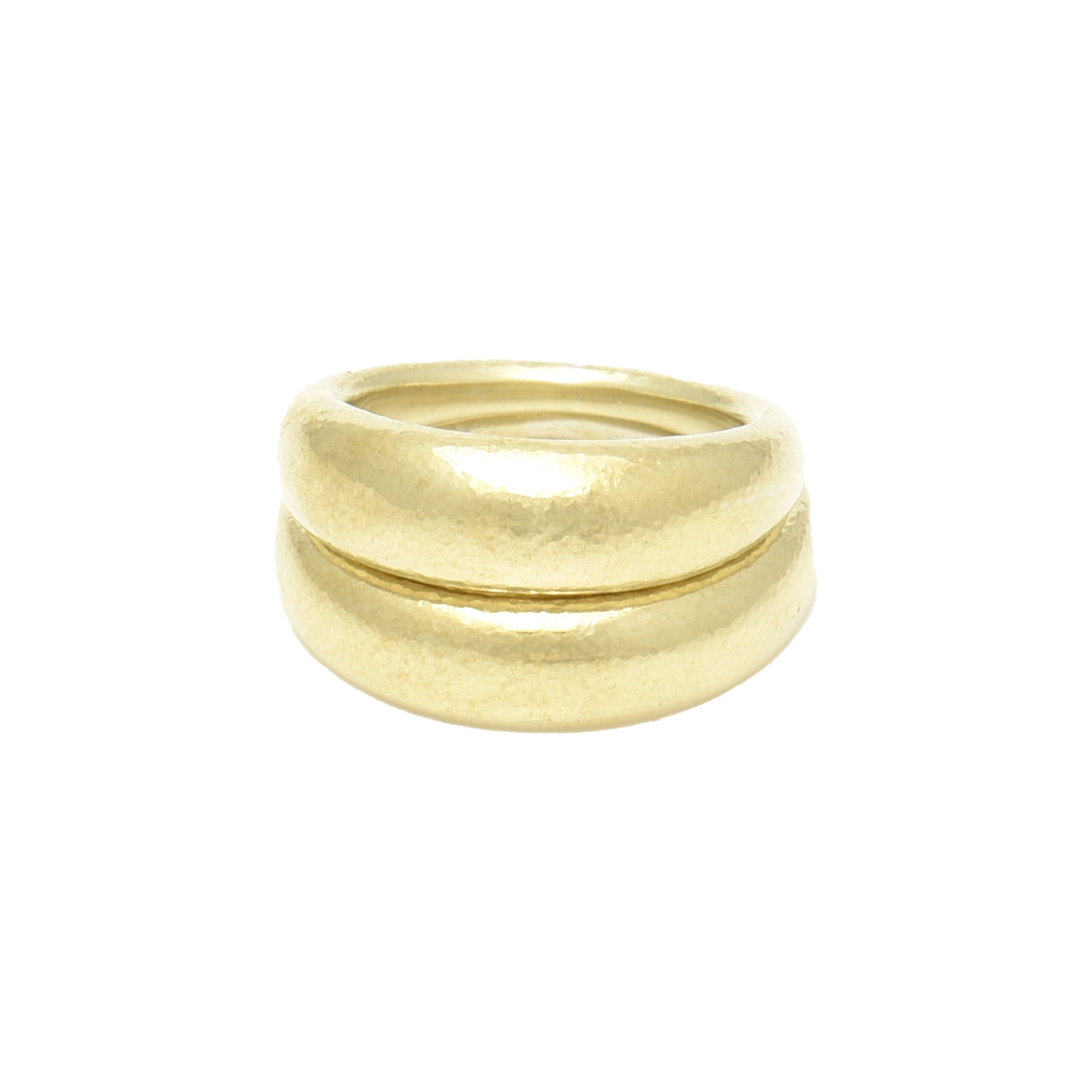 Double Band Ring Set  Introducing our beautiful Double Band Ring Set, crafted from the finest green gold plated over silver. This set will add a touch of sophisticated elegance to any outfit and can be worn separately for a delicate and understated look, or stack them together for a bold statement piece.  Green Gold Plated Over Silver Each Band .26" Wide