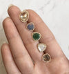 Emerald & Pave Diamond Triangle Stud Pierced Earrings  14K Yellow Gold 1.49 Emerald Carat Weight 0.12 Diamond Carat Weight 0.38" Length X 0.39" Width