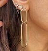 Double Link Oval Hoop Pierced Earrings  Yellow Gold Plated 3.15" Long X 0.57" Wide