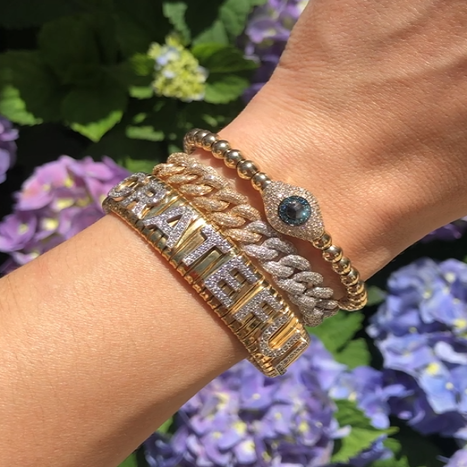 White & Blue Diamond Evil Eye Beaded Stretch Bracelet 14K Rose Gold 0.59 Diamond Carat Weight Eye: 0.44" Length X 0.65" Width