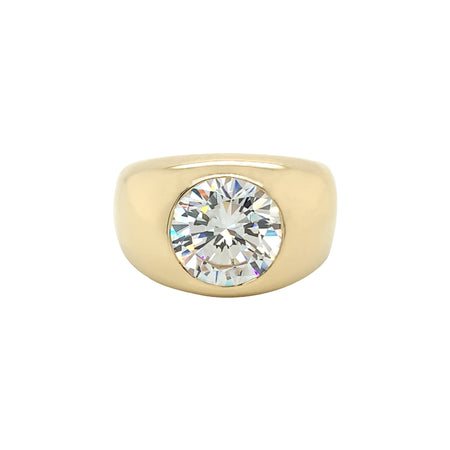 Round CZ Gypsy Style Ring   14K Yellow Gold 12MM CZ 0.9" Long X 0.6" Wide 0.3" Depth