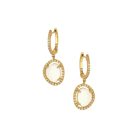 White Topaz Pave Diamond Drop Pierced Earrings   14K Yellow Gold Plated 0.37 Diamond Carat Weight 5.25 White Topaz Carat Weight