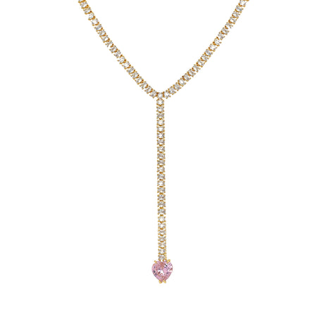 <p>Pink &amp; Clear CZ Heart Lariat Necklace</p> <ul> <li>Oxidized Gold Plated</li> <li>Heart: 0.38" Long X 0.35" Wide</li> <li>6.5" Drop</li> </ul>