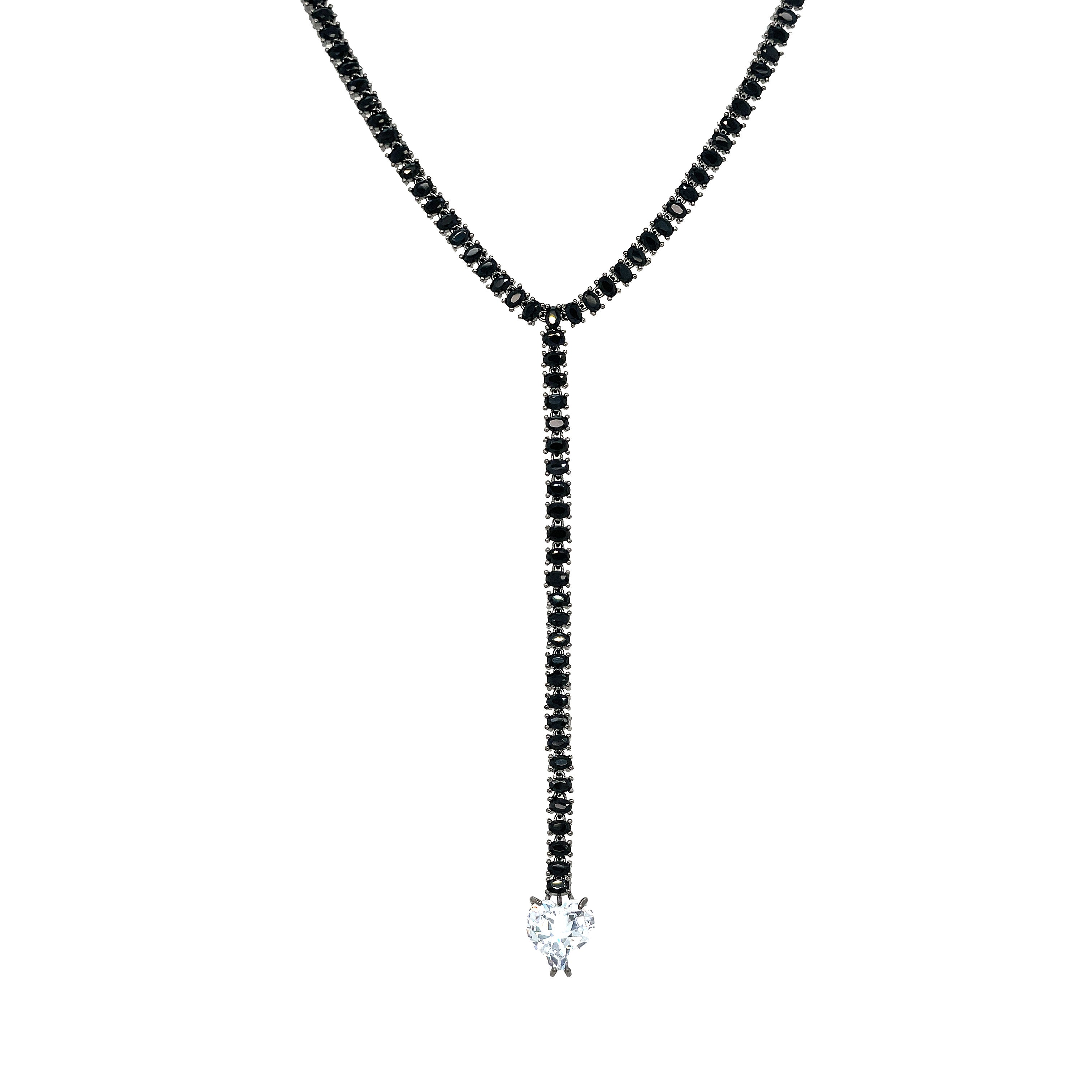 <p>Oxidized Black CZ Heart Lariat Necklace</p> <ul> <li>Oxidized Gold Plated</li> <li>Heart: 0.38" Long X 0.35" Wide</li> <li>6.5" Drop</li> </ul>