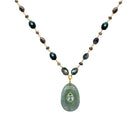 Aquamarine Pendant, Blue Topaz Bezel with Labradorite Wire Chain Necklace

Add a touch of magic to your jewelry collection. This stunning drop necklace features a captivating Aquamarine stone paired with the iridescent, multi-tonal glow of Labradorite beads. Texture-rich and full of character, it’s designed to stand out on its own or add depth to a curated gold stack.