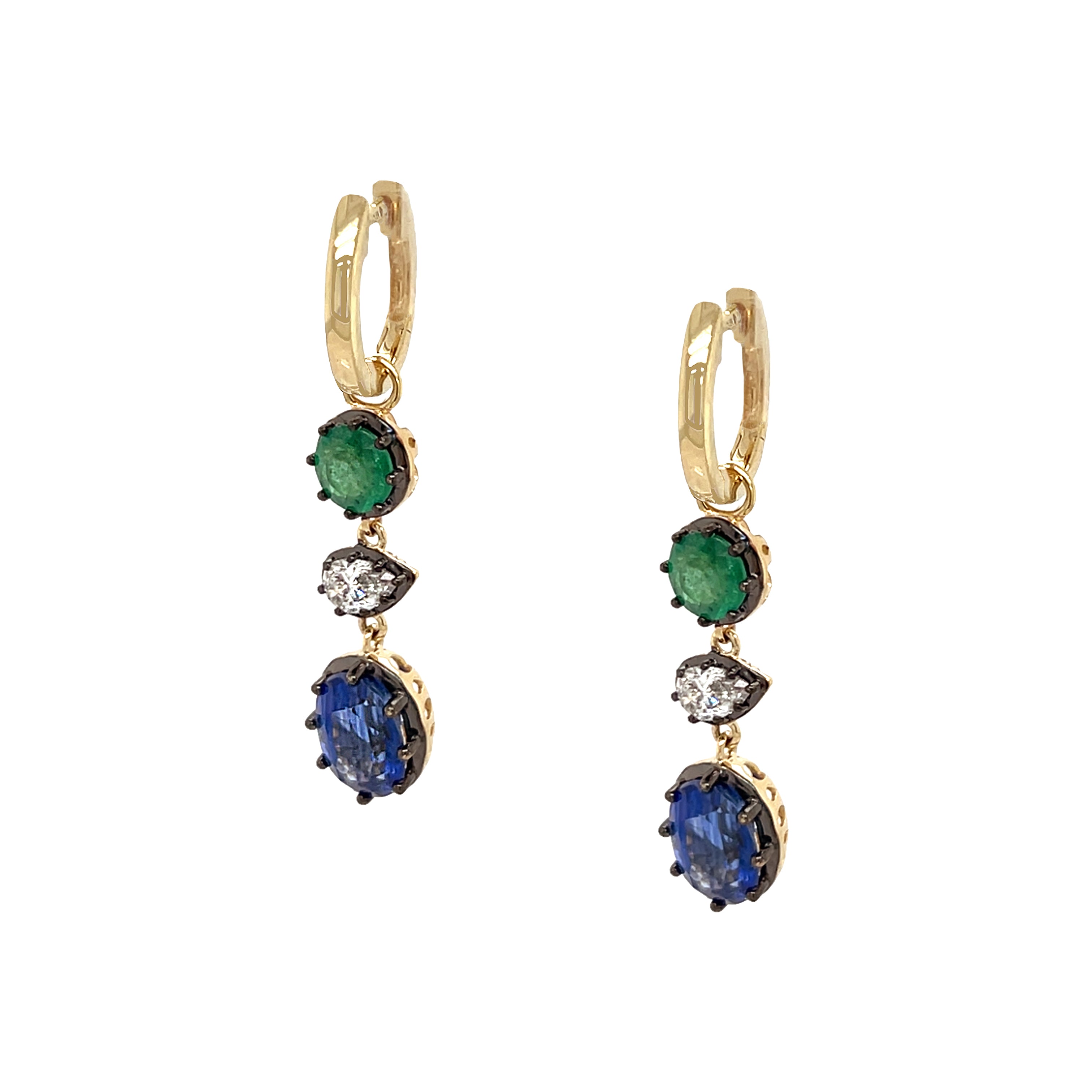 Emerald, Kyanite, & Diamond Drop Earrings View 1