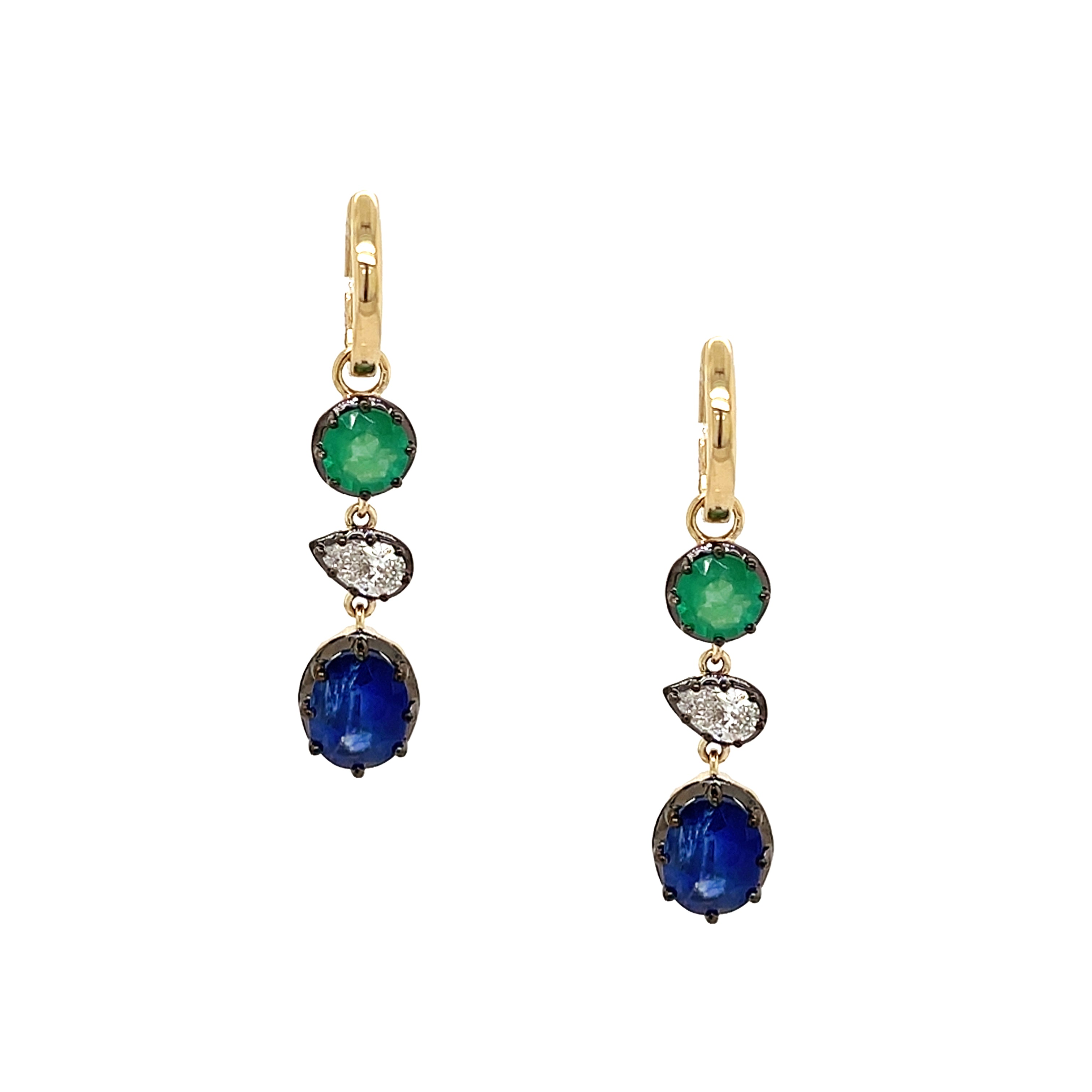 Emerald, Kyanite, & Diamond Drop Earrings View 3