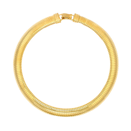Thick Ridge Omega Necklace  Yellow Gold Plated 17.5" Length 0.66" Width