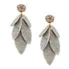 Silver Beaded Leaf Pierced Earrings  Yellow Gold Plated 4" Long X 2" Wide