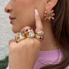 Pink & Clear Organic Shaped Stone Clip On Earrings   Yellow Gold Plated 1.14" Length X 1.10" Width