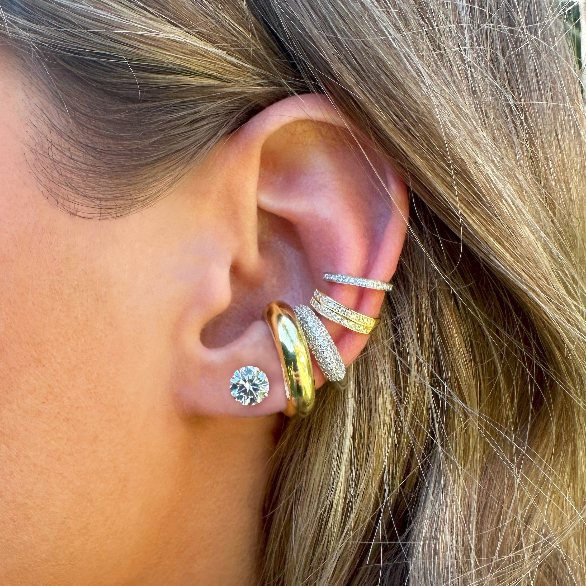 Constella stud earrings, Round cut, White, Gold-tone plated | Swarovski
