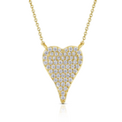 Pave CZ Medium Heart Chain Necklace  Yellow Or White Gold Plated 16-18" Adjustable Length