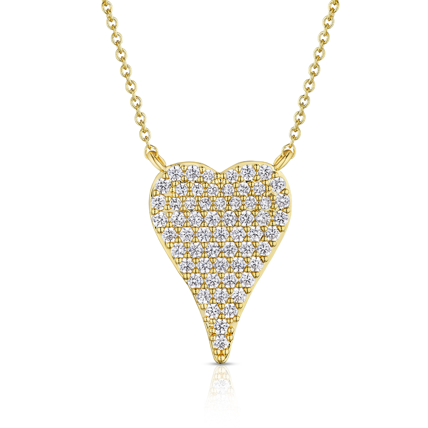 Pave CZ Medium Heart Chain Necklace  Yellow Or White Gold Plated 16-18" Adjustable Length