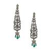 Emerald & Diamond Feather Drop Pierced Earrings  Oxidized Gold Over Silver 4.25 Diamond Carat Weight 2.15 Emerald Carat Weight 3.5" Long
