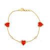 Coral & Pave Diamond Hearts Chain Bracelet  14K Yellow Gold 1.17 Coral Carat Weight 0.34 Diamond Carat Weight 6-7" Adjustable Length