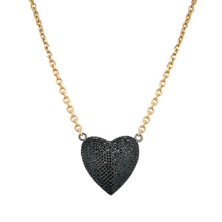 Black Spinel Heart Necklace   Yellow Gold Plated Over Silver  Heart: 1" Length X 1.25" Width 17.5" Length  view 1
