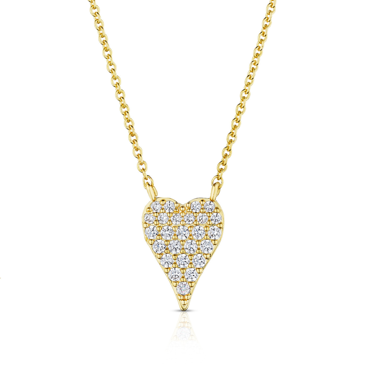 Pave CZ Small Heart Chain Necklace  Yellow Or White Gold Plated 16-18" Adjustable Length