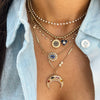 <p>Multi Color Sapphire &amp; Diamond Crescent Necklace&nbsp;</p> <ul> <li>14K Yellow Gold</li> <li>1.09 Sapphire Carat Weight</li> <li>1.65 Diamond Carat Weight</li> <li>14-17" Adjustable length</li> </ul>