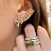 14K Gold Emerald &amp; Diamond Small Hoop Earrings  14K Yellow Gold 0.56 Emerald Carat Weight 0.12 Diamond Carat Weight 0.65" Diameter 0.19" Width Pierced