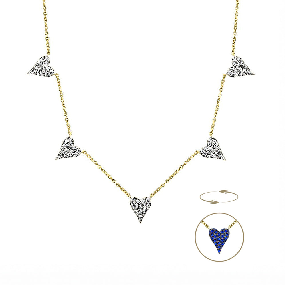 Reversible 5 Heart Station Necklace