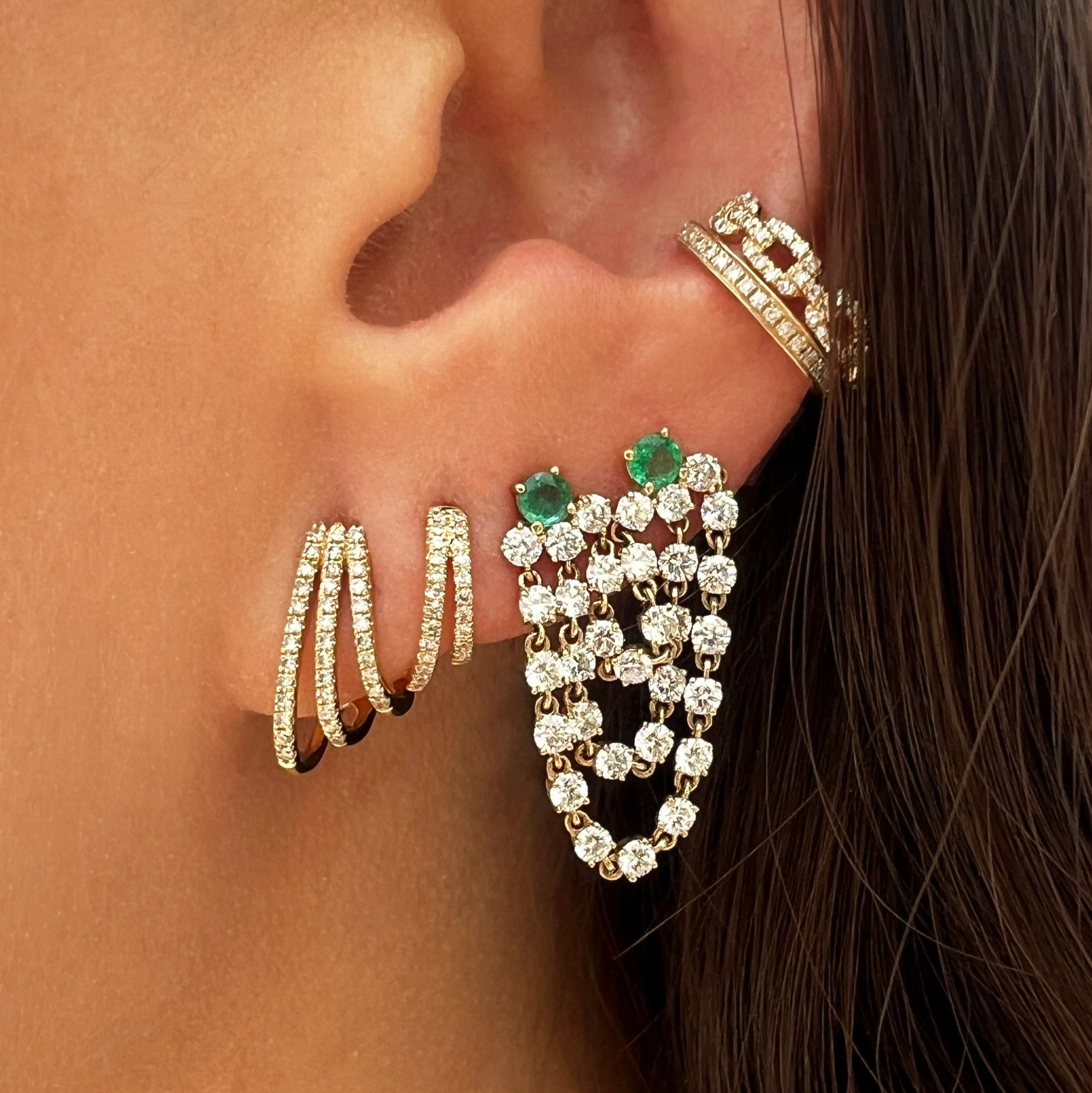 Diamond Curved Huggie Earrings