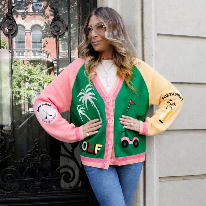 Pink Golf Cardigan Sweater View 3