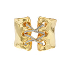 Crystal Corset Cuff Bracelet

Yellow &amp; White Gold Plated
2.25" Inner Diameter
2" Long