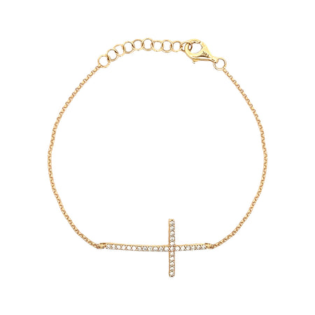 Diamond Cross Chain Bracelet  14K Yellow Gold 0.21 Diamond Carat Weight Cross: 1.0" Length x 0.5" Width 6"-7" Adjustable Length