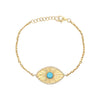 Turquoise & Diamond Eye Chain Bracelet   14K Yellow Gold 0.19 Diamond Carat Weight 0.43 Turquoise Carat Weight Eye: 1.0" Length  x 0.5" Width
