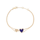 Diamond & Lapis 2 Heart Chain Bracelet  14K Yellow Gold Both Hearts: 0.75" Wide Big Heart: 0.40" Long Small Heart: 0.28" Long