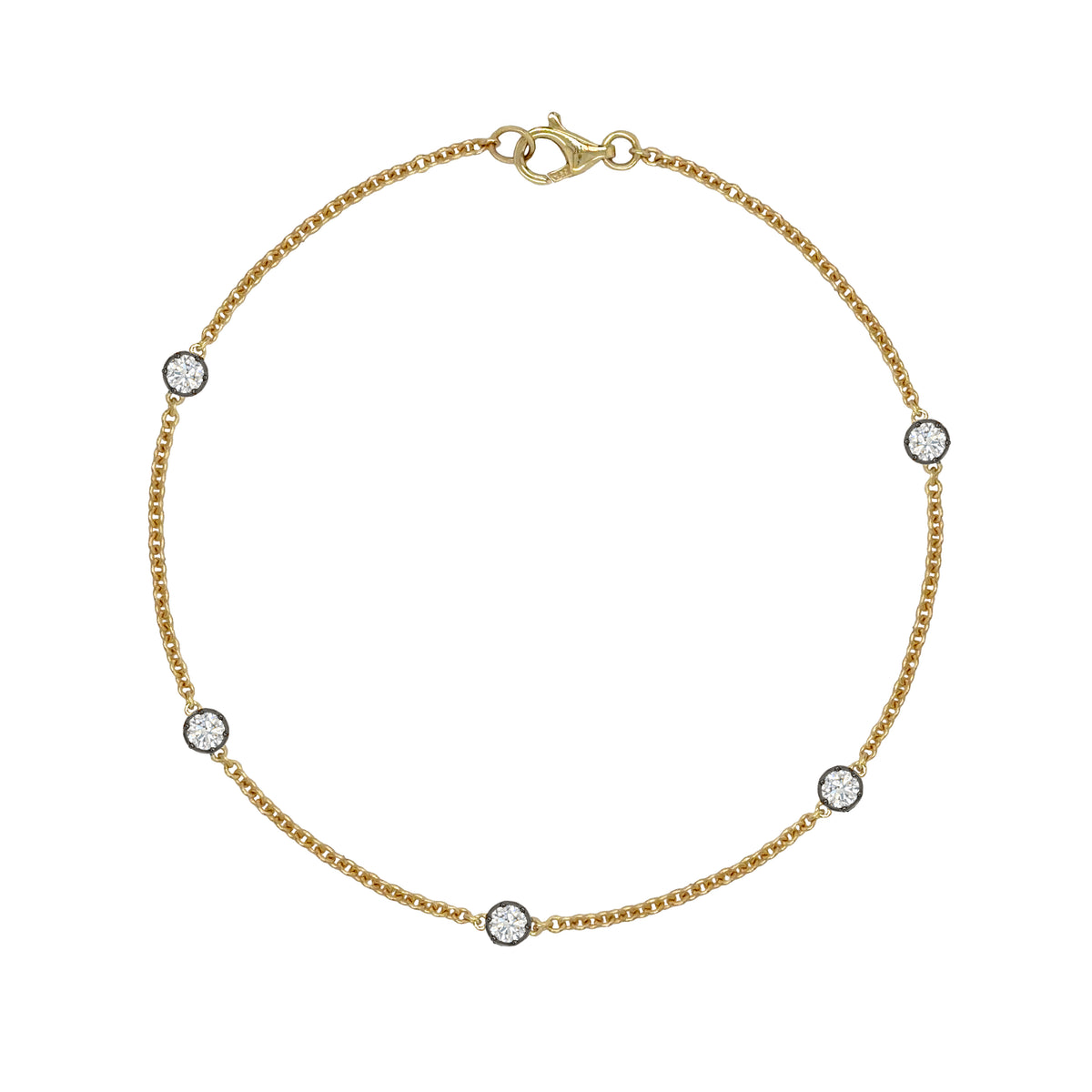 Diamond Station Bracelet

A delicate everyday essential, this 14K yellow gold diamond-by-the-yard bracelet features five sparkling round diamonds set along a fine gold chain. Perfect for wearing solo or layering with your favorite bracelets for an effortless, timeless look.

14K&nbsp;Yellow Gold
0.43 Diamond Carat Weight
7" Length